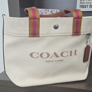Coach Cream Tote with Brown and Pink Accents